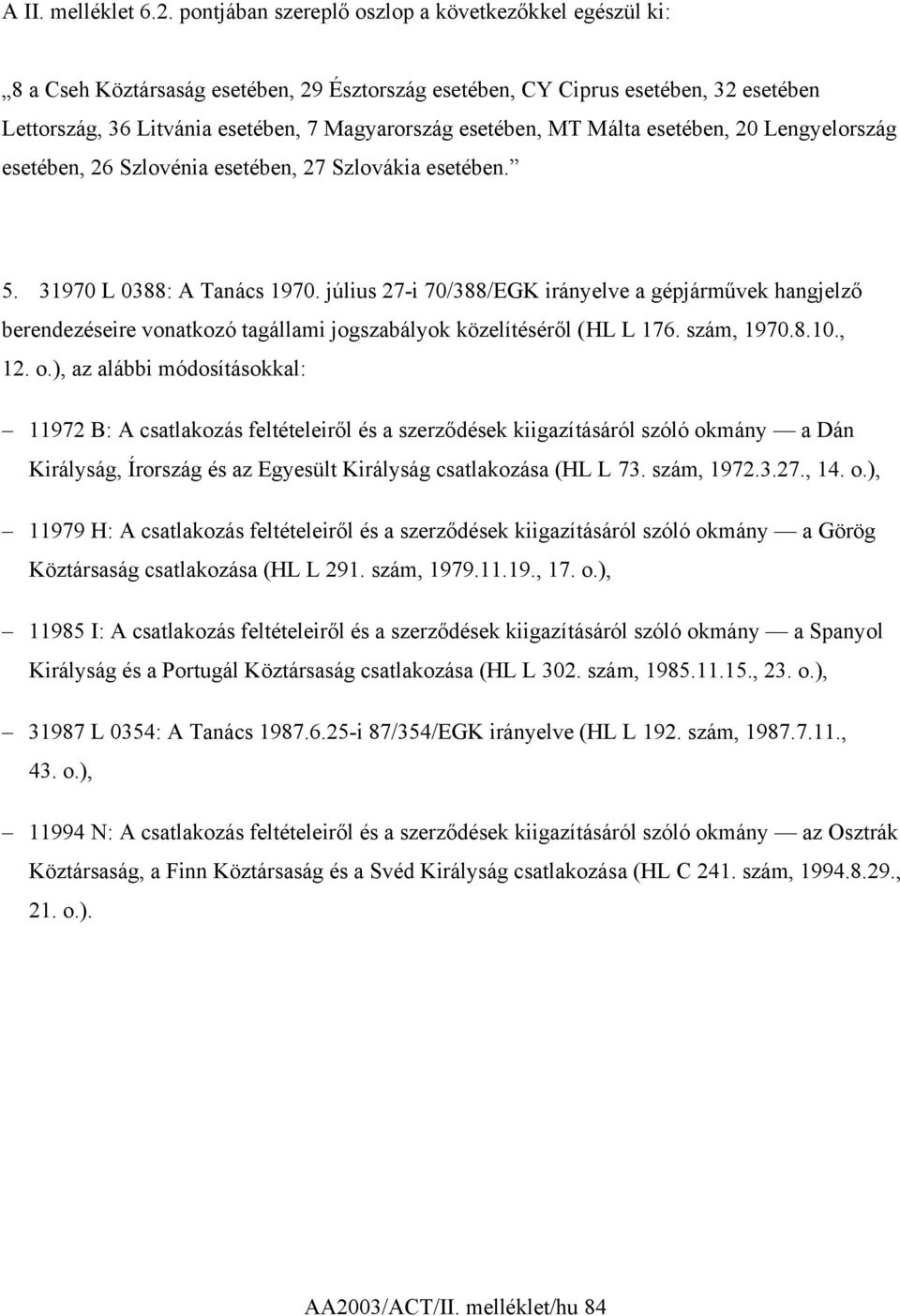 MT Málta esetében, 20 Lengyelország esetében, 26 Szlovénia esetében, 27 Szlovákia esetében. 5. 31970 L 0388: A Tanács 1970.