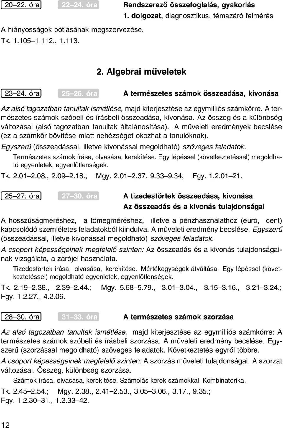 Az sszeg s a k l nbs g v ltoz sai (als tagozatban tanultak ltal nos t sa). A m veleti eredm nyek becsl se (ez a sz mk r b v t se miatt neh zs get okozhat a tanul knak).