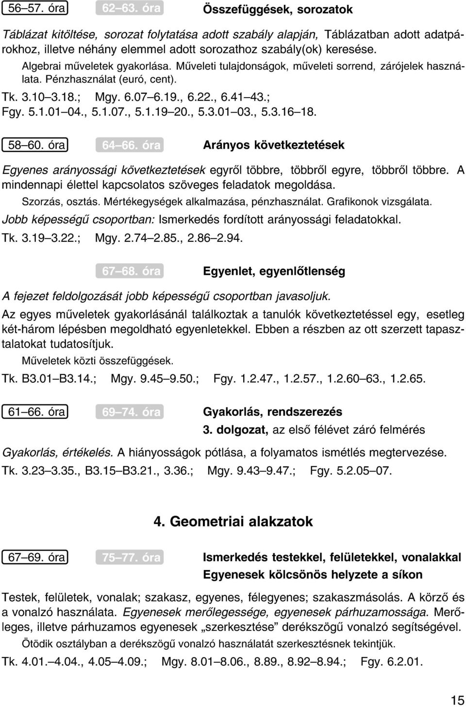 , 5.3.01{03., 5.3.16{18. 58{60. ra 64{66. ra Ar nyos k vetkeztet sek Egyenes ar nyoss gi k vetkeztet sek egyr l t bbre, t bbr l egyre, t bbr l t bbre.