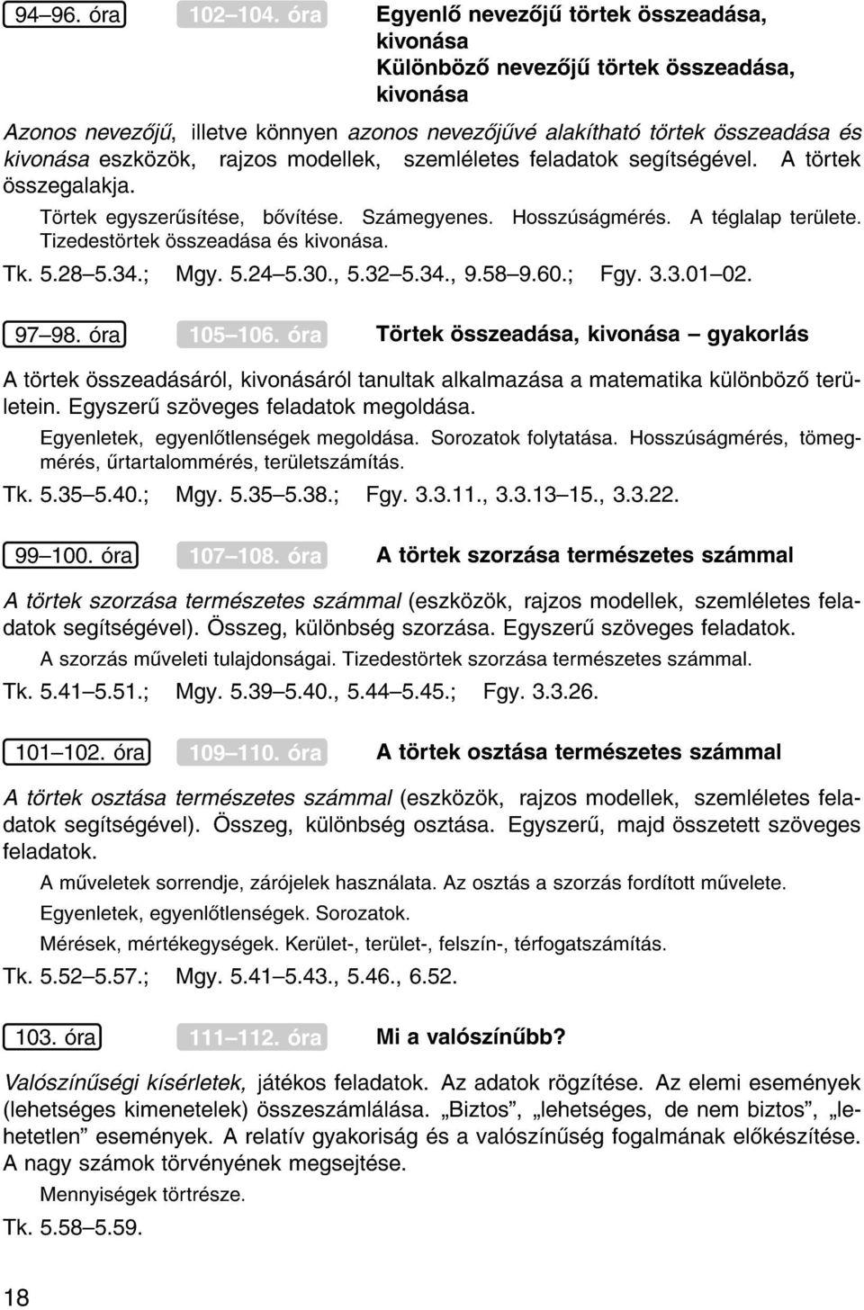 modellek, szeml letes feladatok seg ts g vel. A t rtek sszegalakja. T rtek egyszer s t se, b v t se. Sz megyenes. Hossz s gm r s. A t glalap ter lete. Tizedest rtek sszead sa s kivon sa. Tk. 5.28{5.