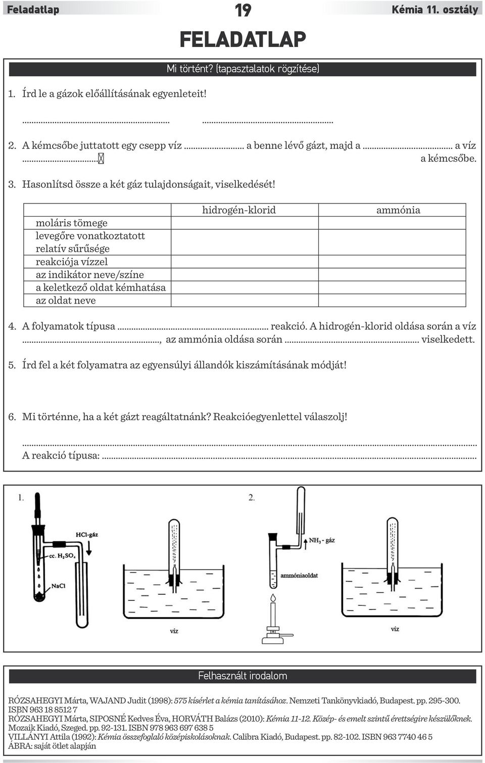 moláris tömege levegőre vonatkoztatott relatív sűrűsége reakciója vízzel az indikátor neve/színe a keletkező oldat kémhatása az oldat neve hidrogén-klorid ammónia 4. A folyamatok típusa..... reakció. A hidrogén-klorid oldása során a víz.