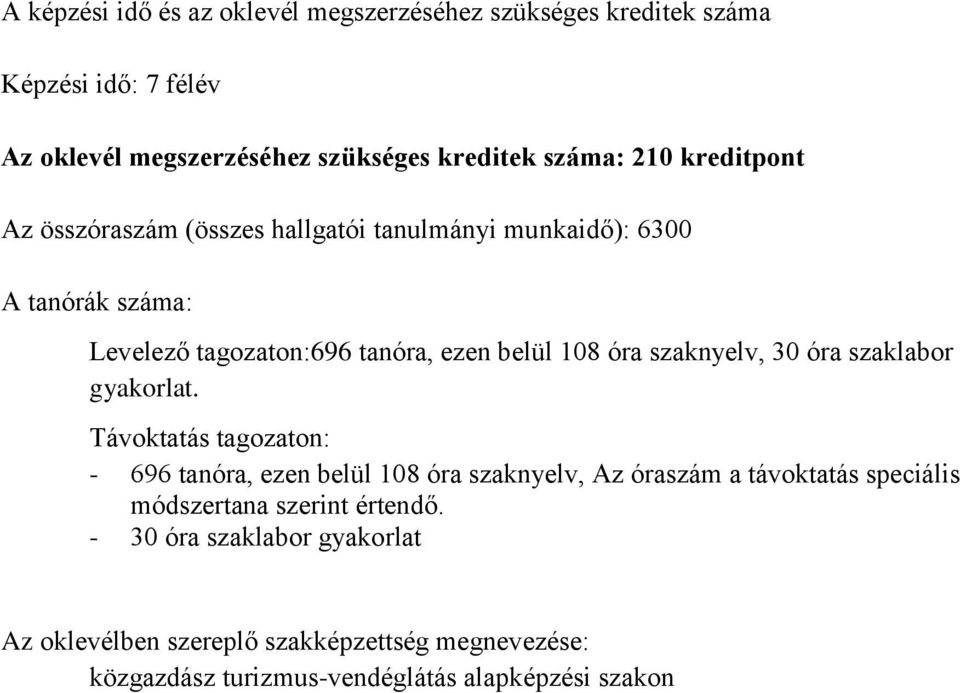 szaknyelv, 30 óra szaklabor gyakorlat.