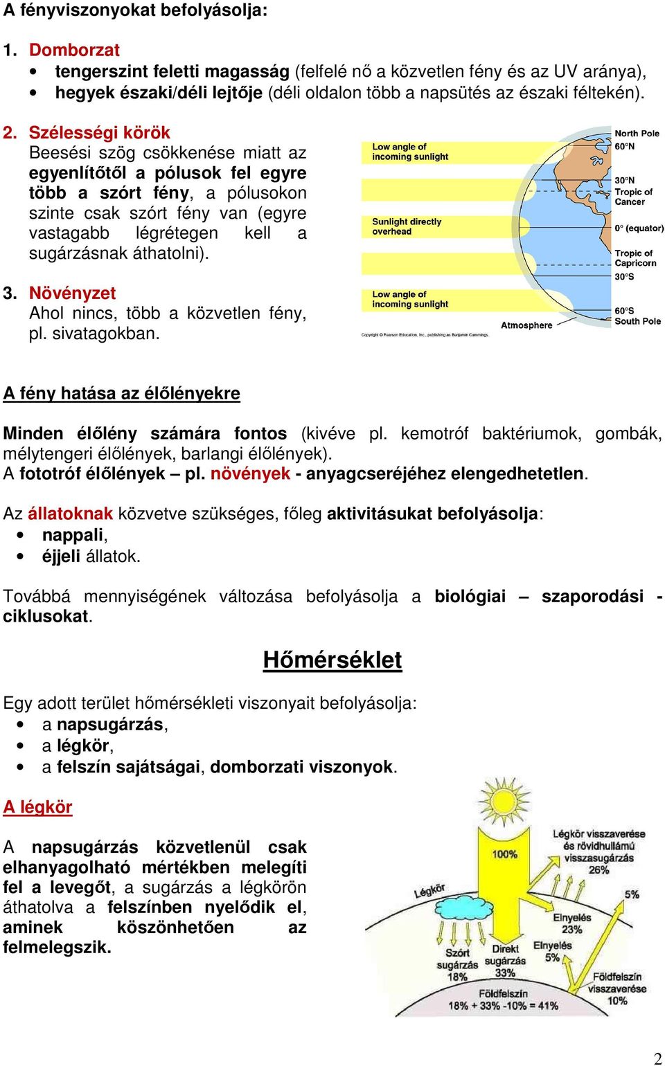 áthatolni). 3. Növényzet Ahol nincs, több a közvetlen fény, pl. sivatagokban. A fény hatása az élőlényekre Minden élőlény számára fontos (kivéve pl.