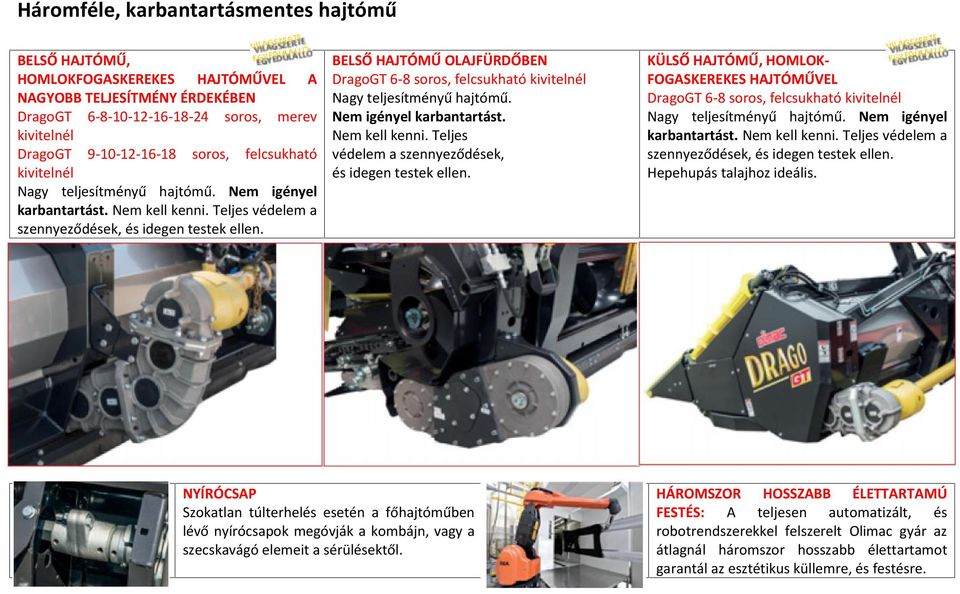 BELSŐ HAJTÓMŰ OLAJFÜRDŐBEN DragoGT 6-8 soros,  NYÍRÓCSAP Szokatlan túlterhelés esetén a főhajtóműben lévő nyírócsapok megóvják a kombájn, vagy a szecskavágó elemeit a sérülésektől.