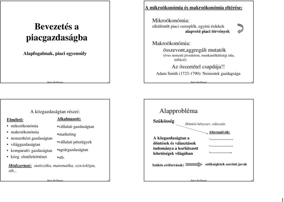 ! Adam mith (1723-1790): Nemzetek gazdagsága Bacsi, Beviacgaz 1 Bacsi, Beviacgaz 3 Elméleti: mikroökonómia makroökonómia A közgazdask zgazdaságtan gtan részei: r nemzetközi gazdaságtan