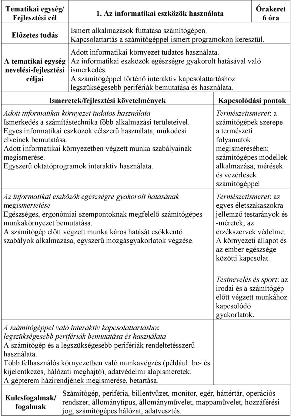 A számítógéppel történő interaktív kapcsolattartáshoz legszükségesebb perifériák bemutatása és használata.