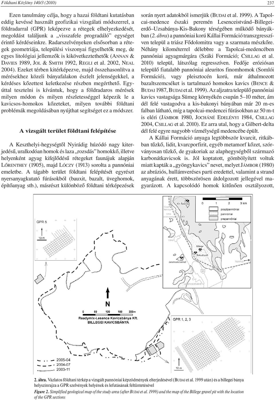 Radarszelvényeken elsősorban a rétegek geometriája, települési viszonyai figyelhetők meg, de egyes litológiai jellemzők is kikövetkeztethetők (ANNAN & DAVIES 1989, JOL & SMITH 1992, REGLI et al.