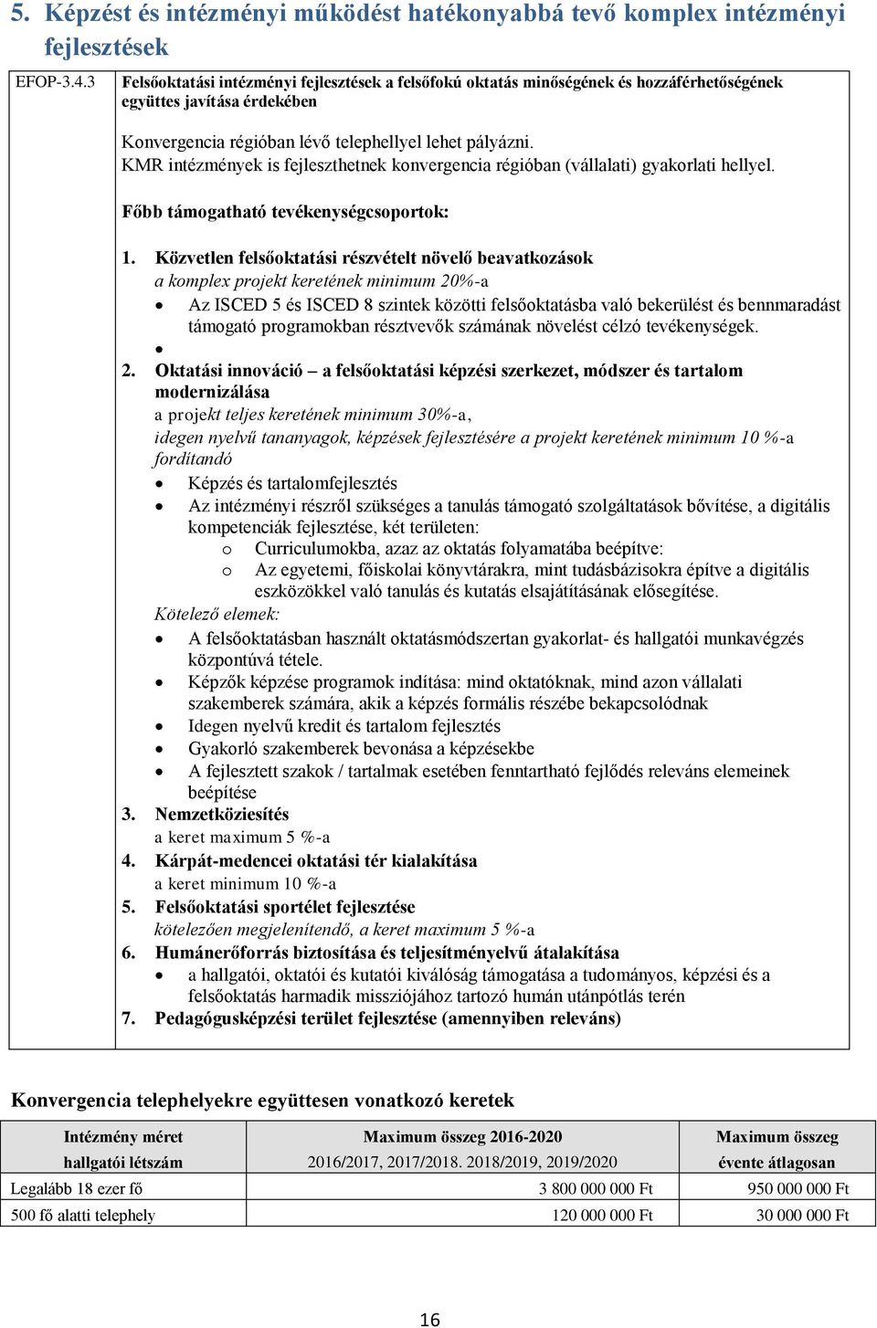 KMR intézmények is fejleszthetnek konvergencia régióban (vállalati) gyakorlati hellyel. Főbb támogatható tevékenységcsoportok: 1.