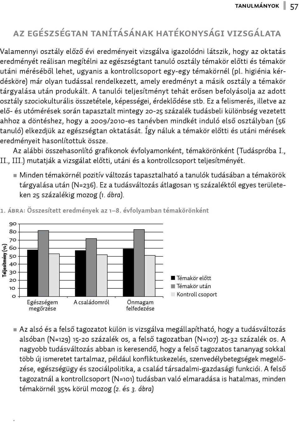 higiénia kérdésköre) már olyan tudással rendelkezett, amely eredményt a másik osztály a témakör tárgyalása után produkált.