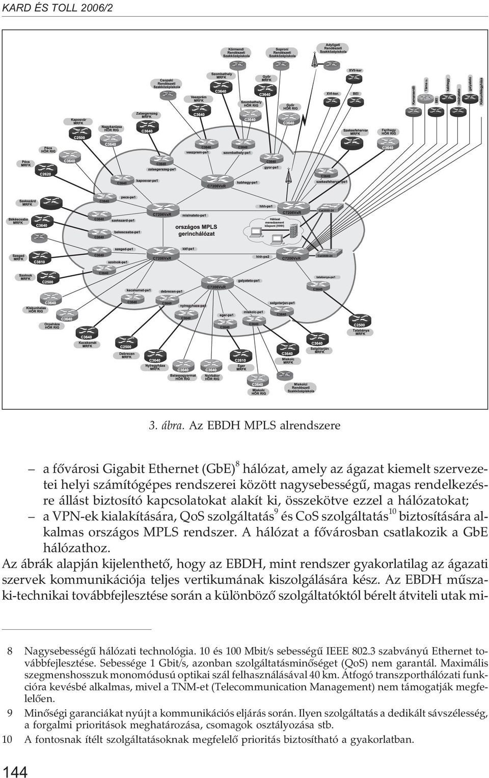 kapcsolatokat alakít ki, összekötve ezzel a hálózatokat; a VPN-ek kialakítására, QoS szolgáltatás 9 és CoS szolgáltatás 10 biztosítására alkalmas országos MPLS rendszer.