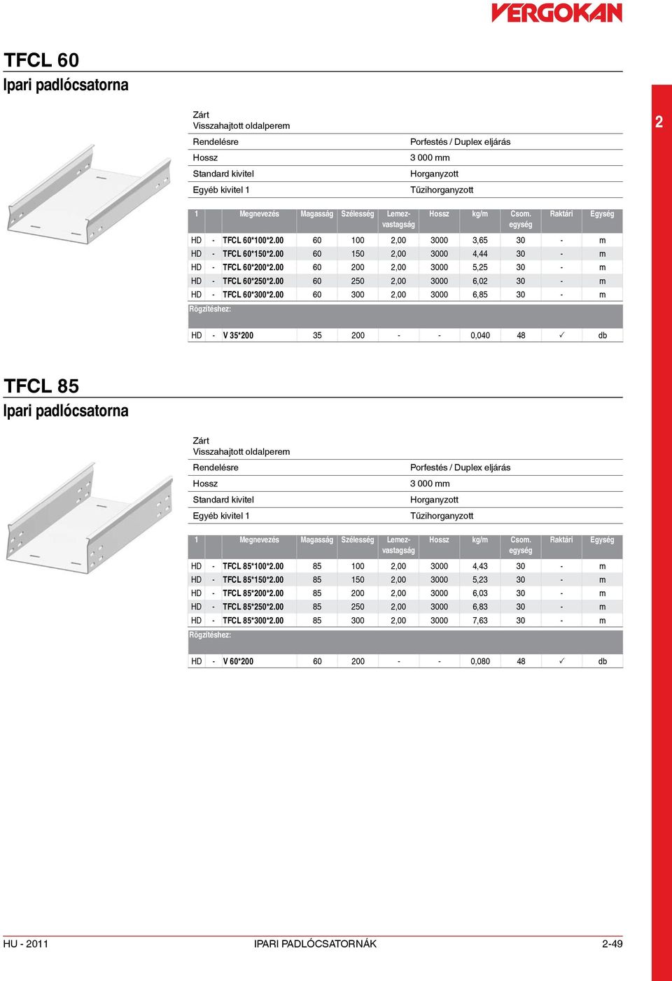 00 60 300,00 3000 6,85 30 - m HD - V 35*00 35 00 - - 0,040 48 P db TFCL 85 Ipari padlócsatorna 3 000 mm HD - TFCL 85*100*.