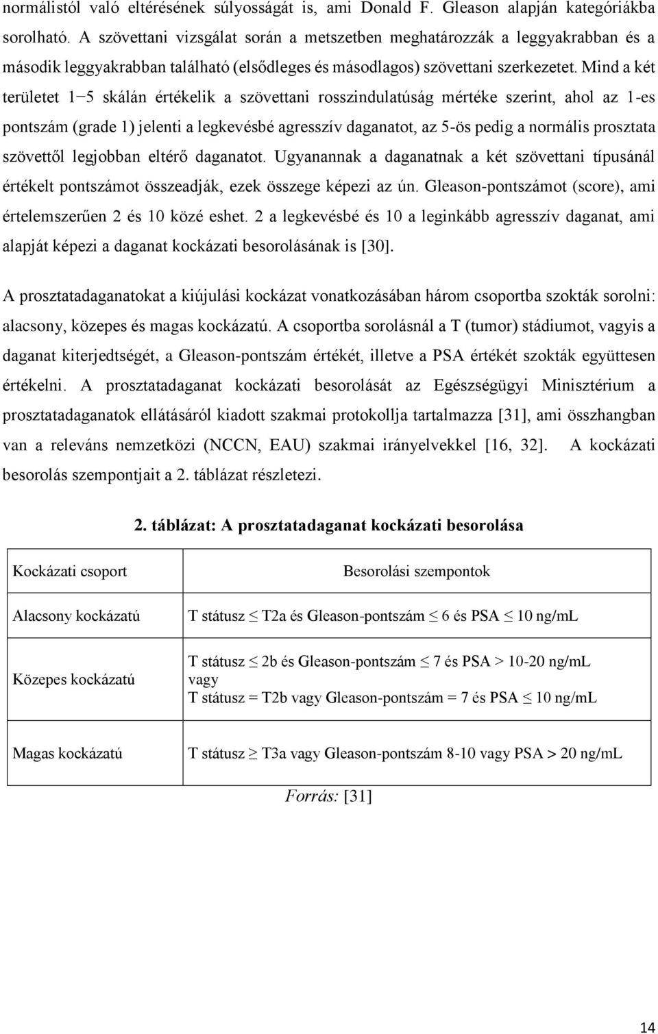 Mind a két területet 1 5 skálán értékelik a szövettani rosszindulatúság mértéke szerint, ahol az 1-es pontszám (grade 1) jelenti a legkevésbé agresszív daganatot, az 5-ös pedig a normális prosztata