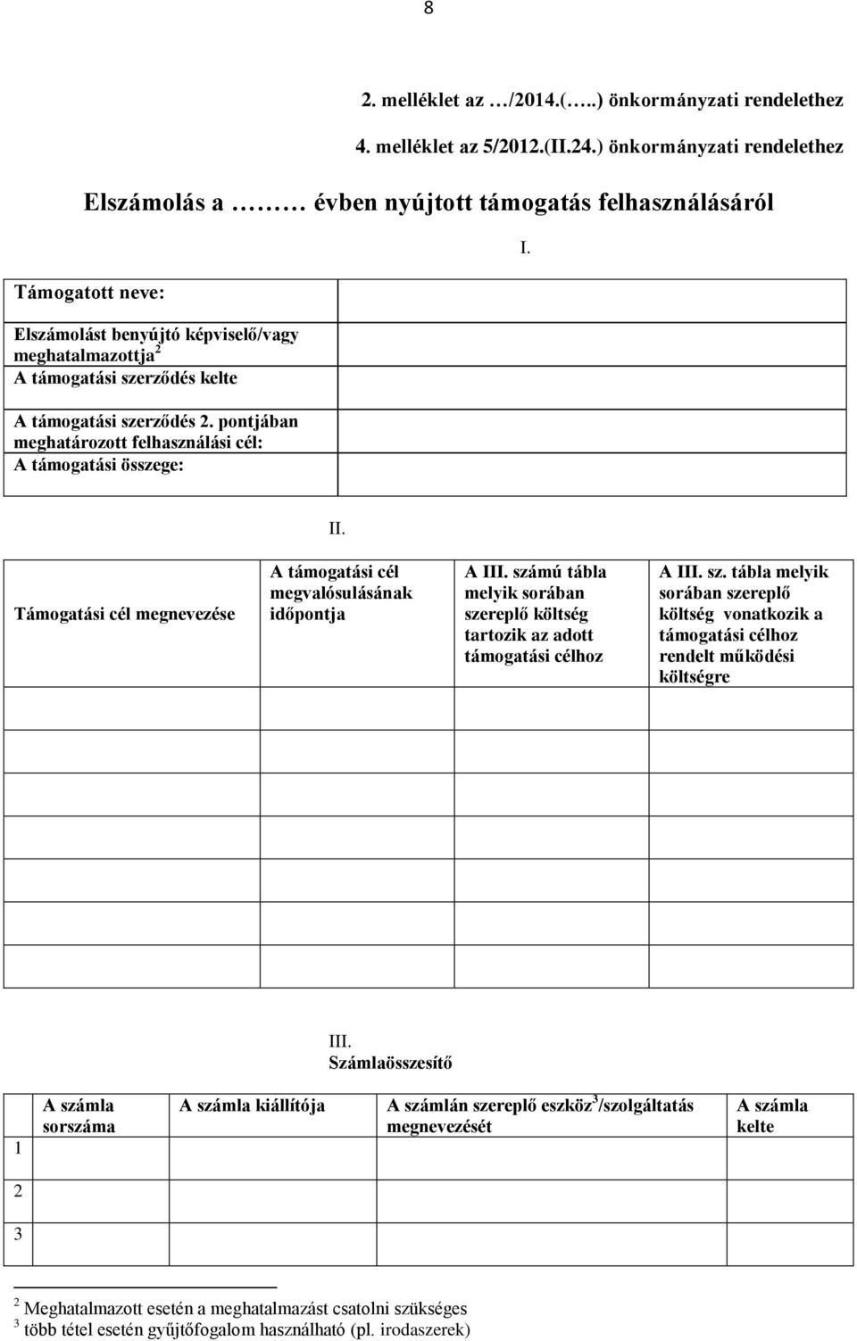 szerződés 2. pontjában meghatározott felhasználási cél: A támogatási összege: I. II. Támogatási cél megnevezése A támogatási cél megvalósulásának időpontja A III.