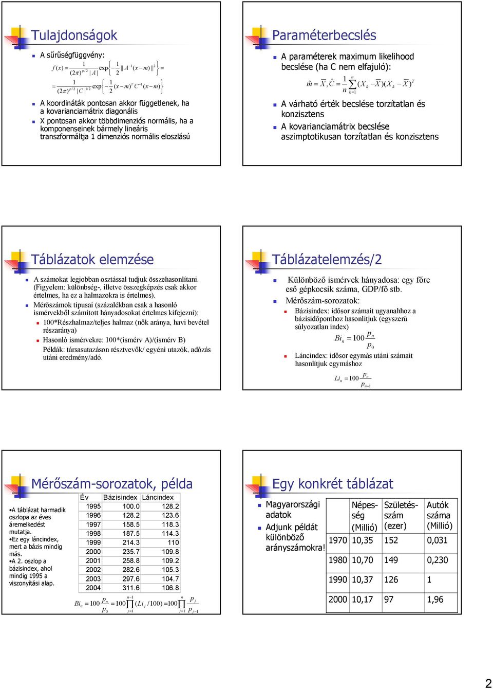 becslése torzítatla és kozisztes A kovariaciamátrix becslése aszimtotikusa torzítatla és kozisztes T Táblázatok elemzése Táblázatelemzés/ A számokat legjobba osztással tudjuk összehasolítai.