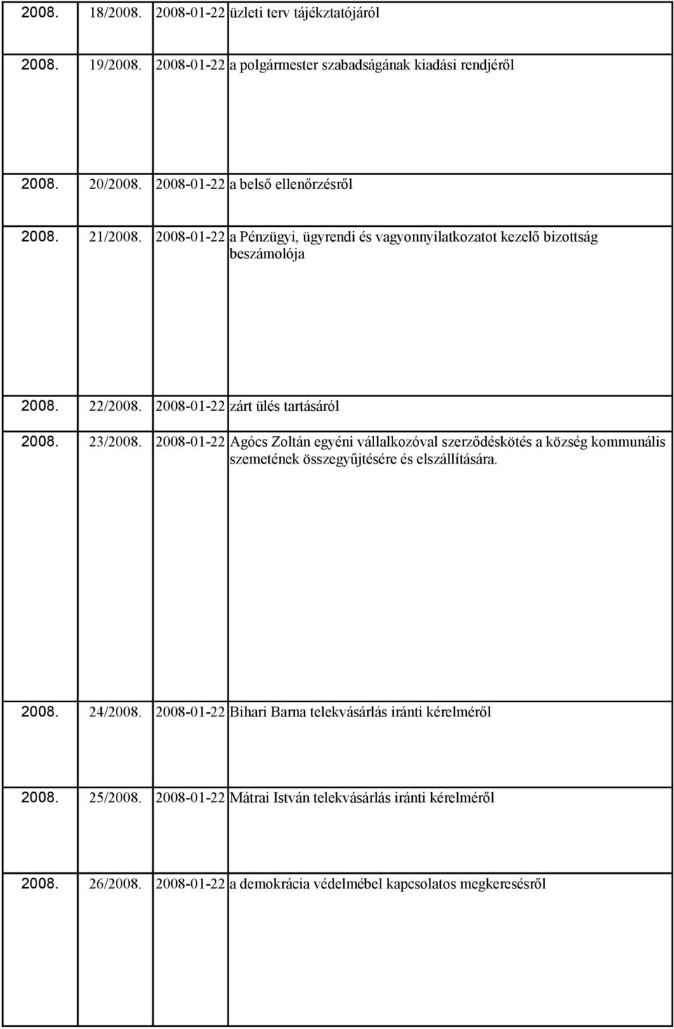 2008-01-22 zárt ülés tartásáról 2008. 23/2008.