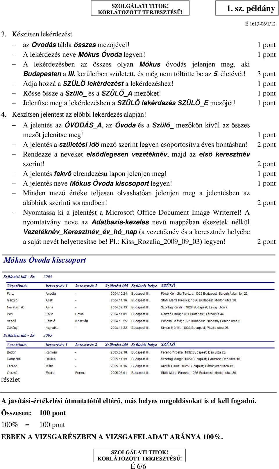 Jelenítse meg a lekérdezésben a SZÜLŐ lekérdezés SZÜLŐ_E mezőjét! 4. Készítsen jelentést az előbbi lekérdezés alapján!