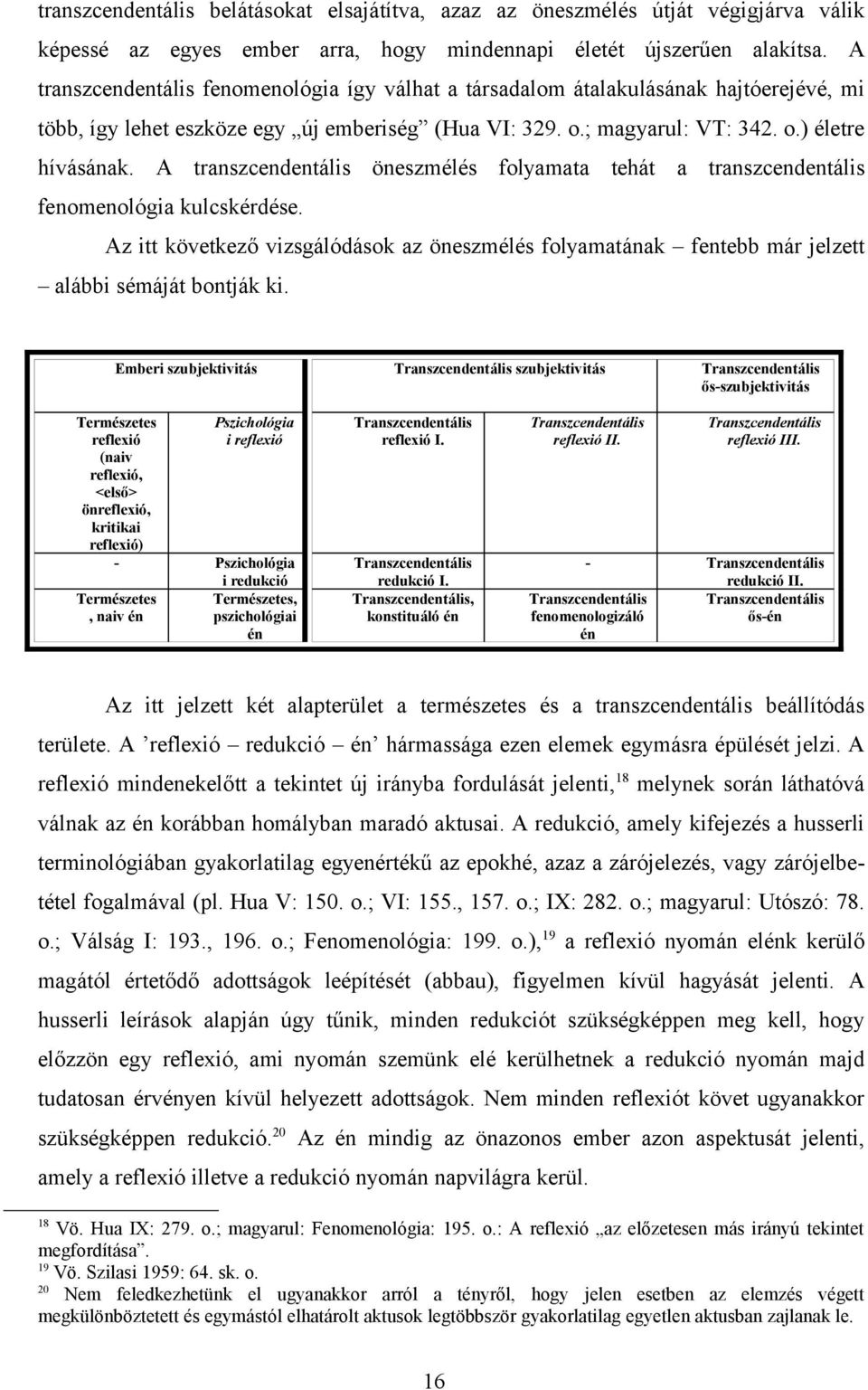 A transzcendentális öneszmélés folyamata tehát a transzcendentális fenomenológia kulcskérdése. Az itt következő vizsgálódások az öneszmélés folyamatának fentebb már jelzett alábbi sémáját bontják ki.