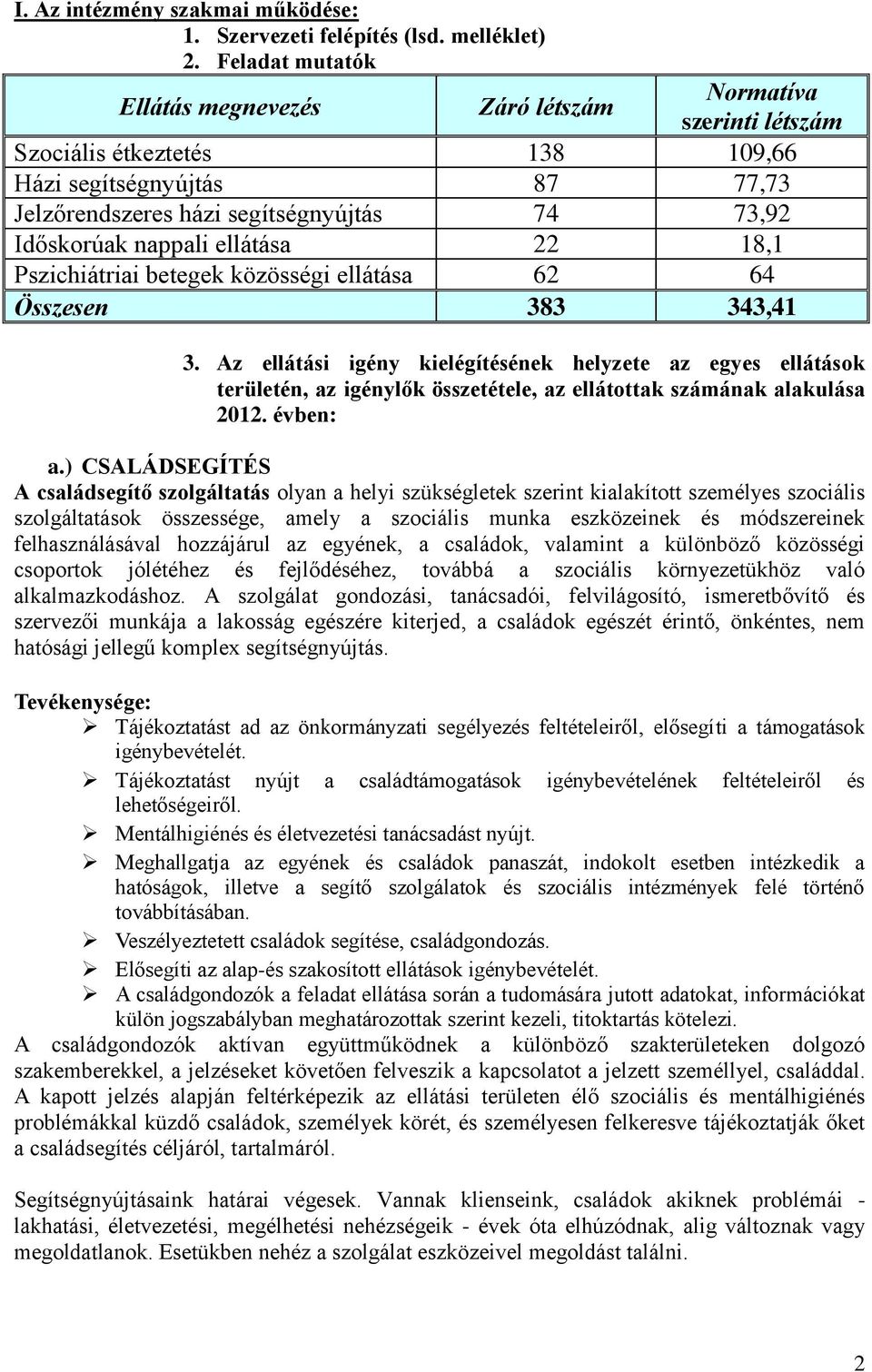 nappali ellátása 22 18,1 Pszichiátriai betegek közösségi ellátása 62 64 Összesen 383 343,41 3.