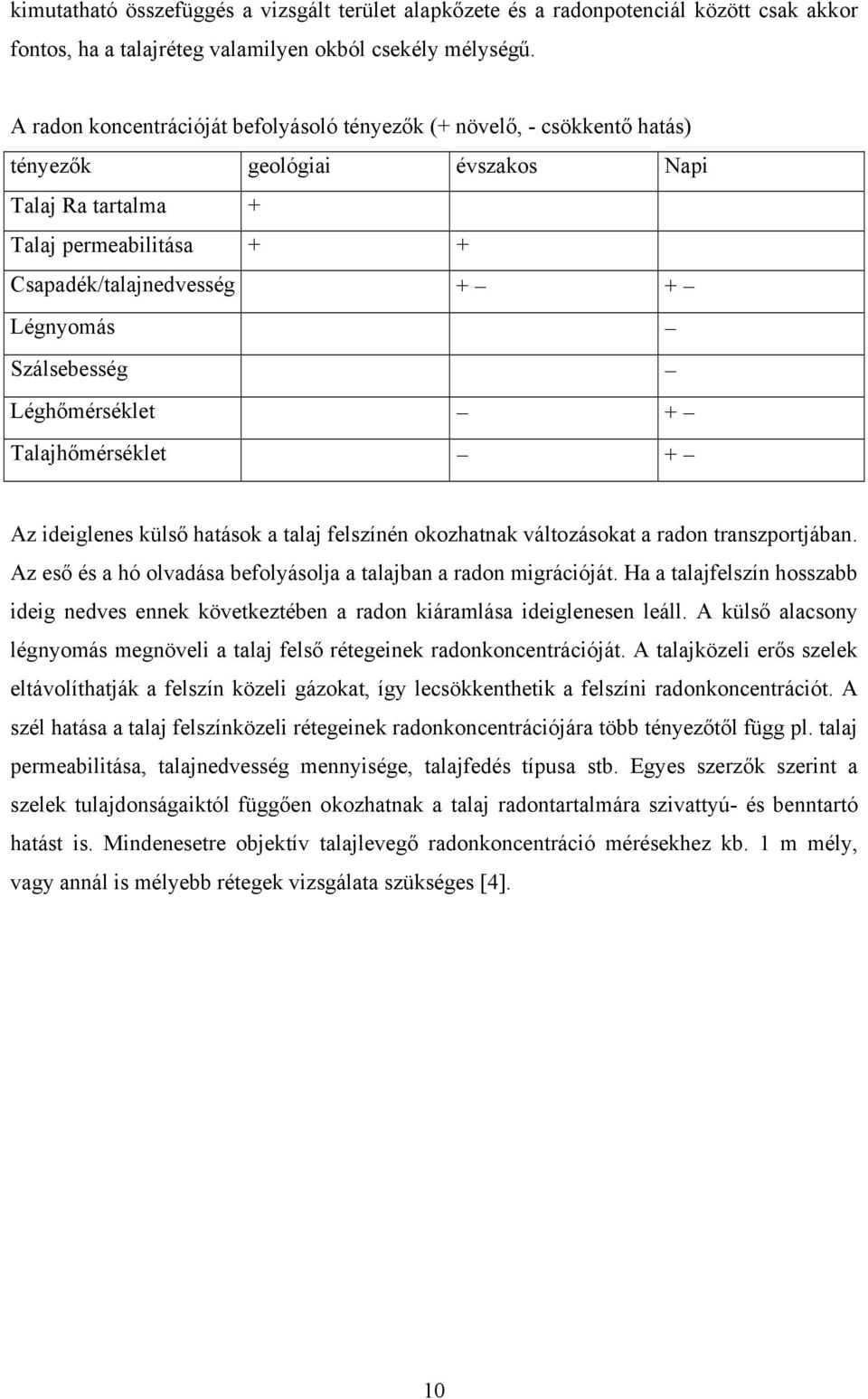 Szálsebesség Léghőmérséklet + Talajhőmérséklet + Az ideiglenes külső hatások a talaj felszínén okozhatnak változásokat a radon transzportjában.