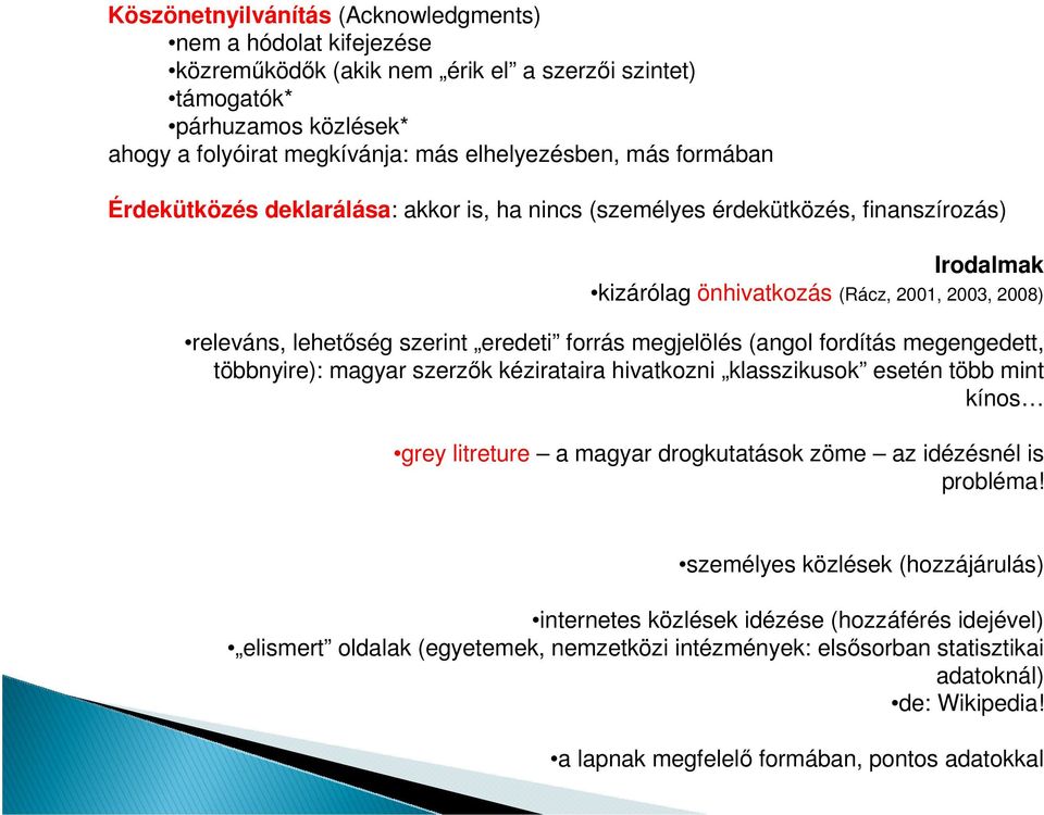 megjelölés (angol fordítás megengedett, többnyire): magyar szerzők kézirataira hivatkozni klasszikusok esetén több mint kínos grey litreture a magyar drogkutatások zöme az idézésnél is probléma!