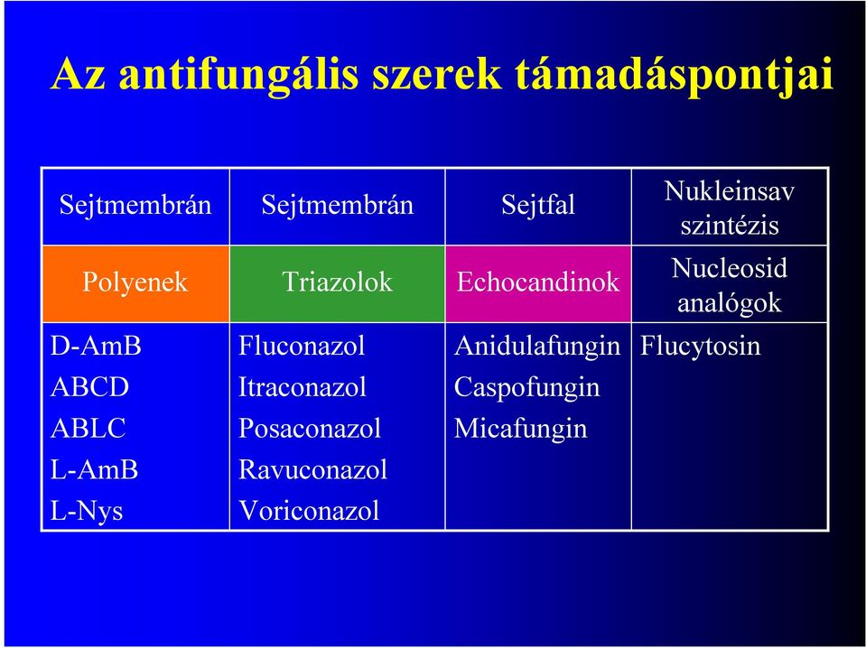 Nucleosid analógok D-AmB Fluconazol Anidulafungin Flucytosin ABCD