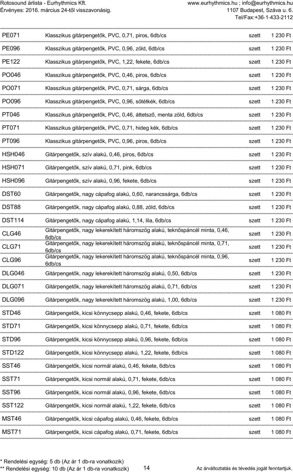 PVC, 0,96, sötétkék, 6db/cs szett 1 230 Ft PT046 Klasszikus gitárpengetők, PVC, 0,46, áttetsző, menta zöld, 6db/cs szett 1 230 Ft PT071 Klasszikus gitárpengetők, PVC, 0,71, hideg kék, 6db/cs szett 1