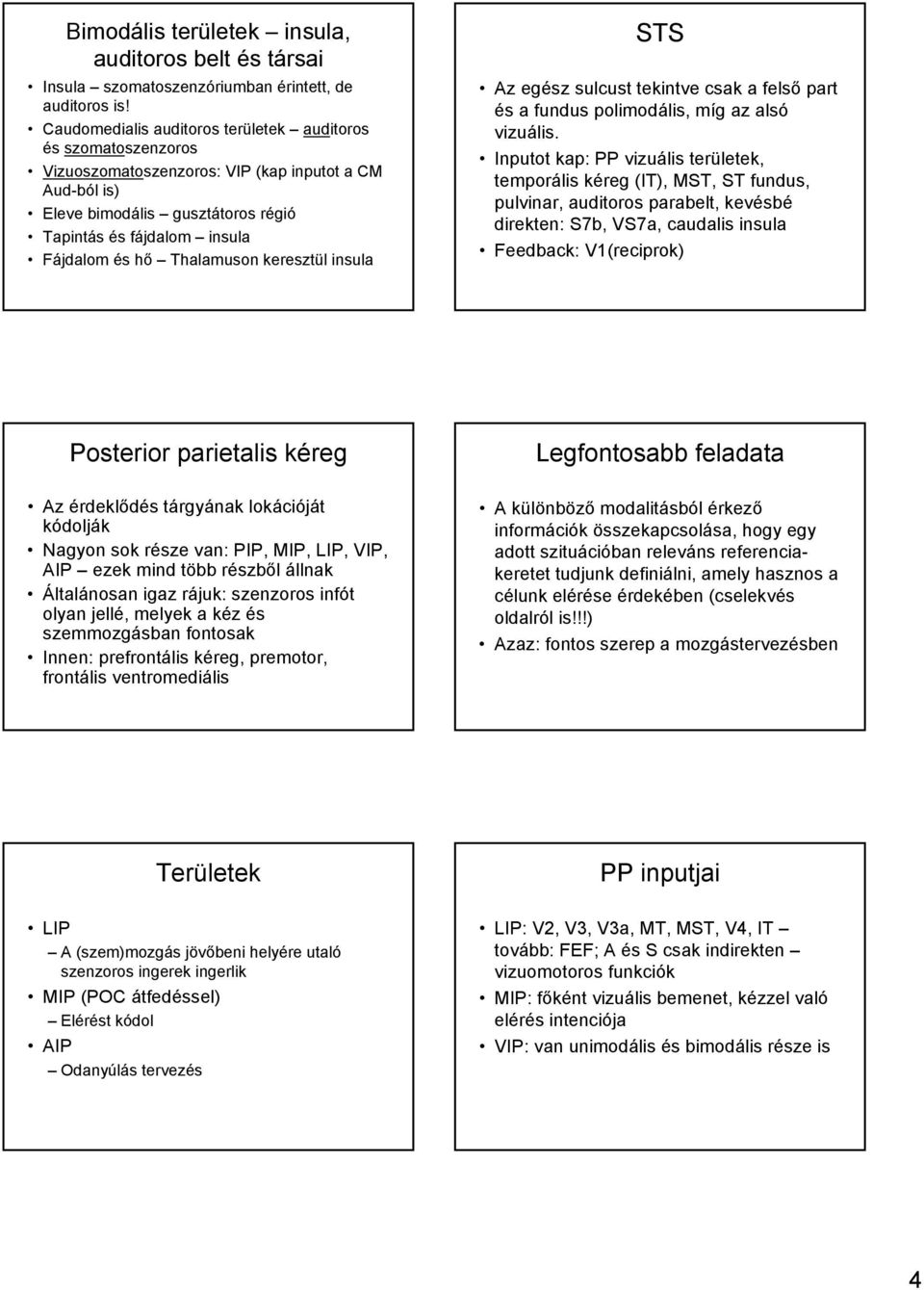 Thalamuson keresztül insula STS Az egész sulcust tekintve csak a felső part és a fundus polimodális, míg az alsó vizuális.