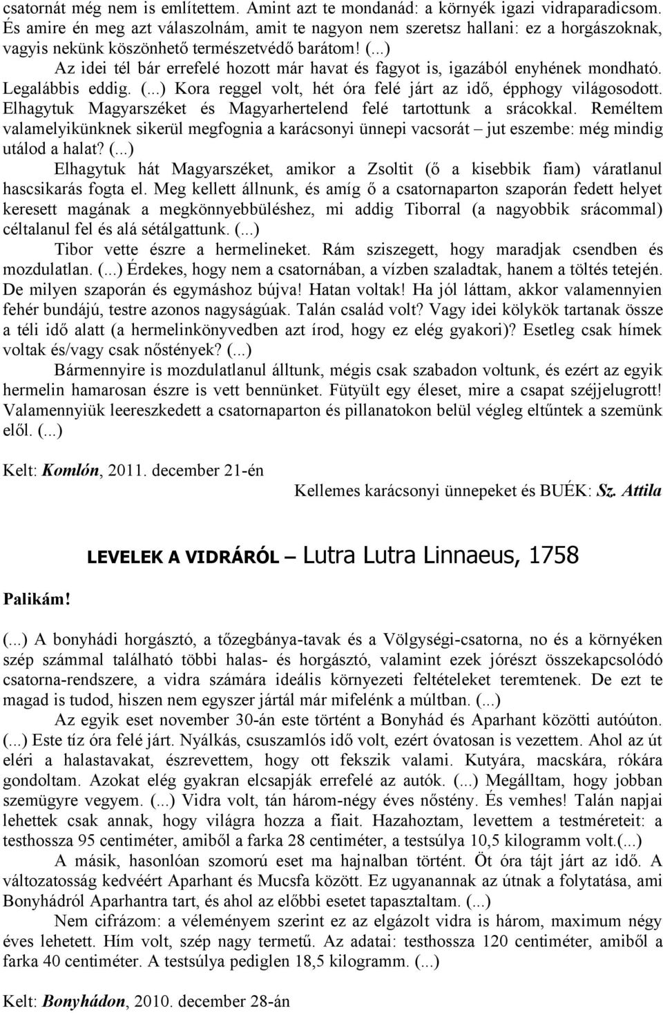 ..) Az idei tél bár errefelé hozott már havat és fagyot is, igazából enyhének mondható. Legalábbis eddig. (...) Kora reggel volt, hét óra felé járt az idő, épphogy világosodott.