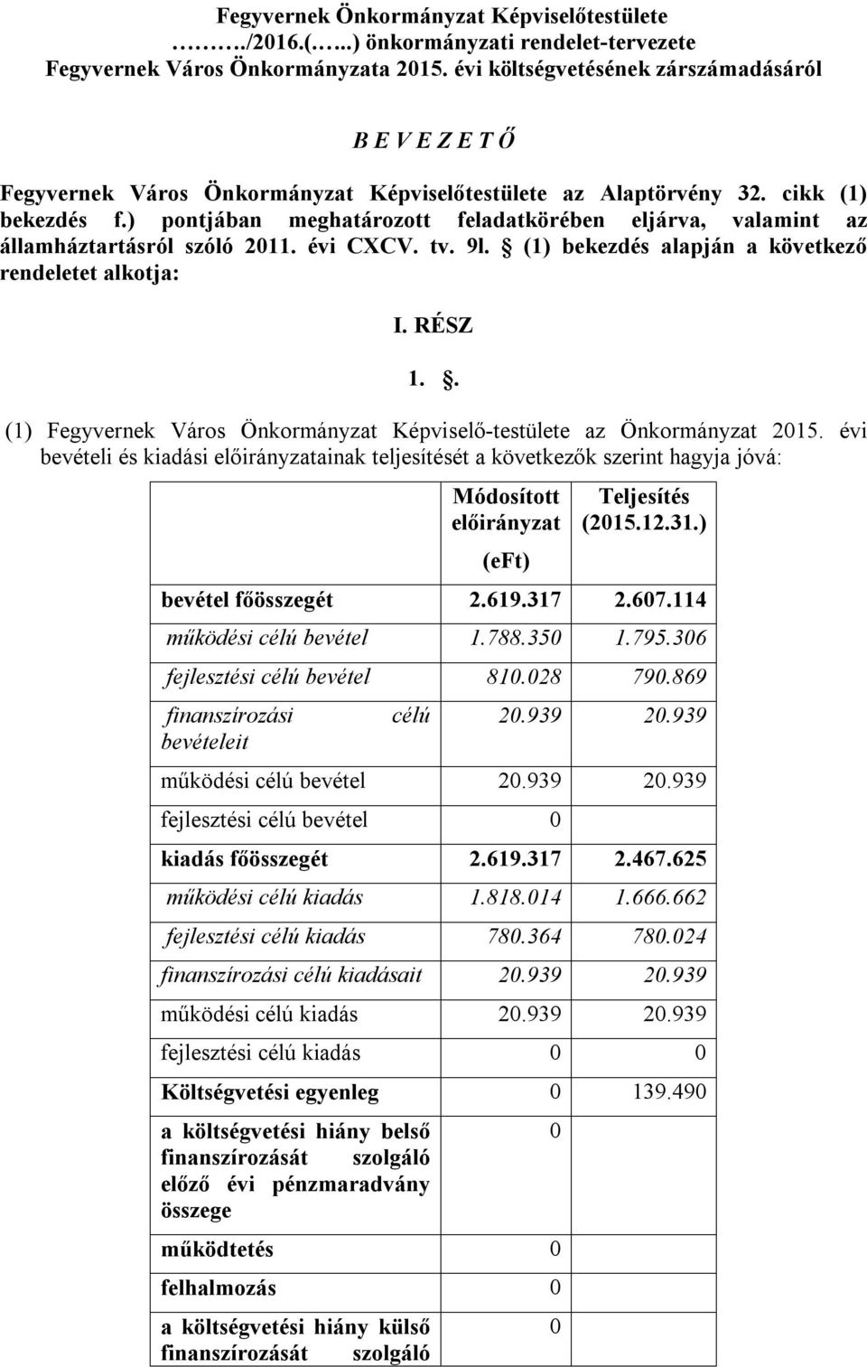 ) pontjában meghatározott feladatkörében eljárva, valamint az államháztartásról szóló 2011. évi CXCV. tv. 9l. (1) bekezdés alapján a következő rendeletet alkotja: I. RÉSZ 1.