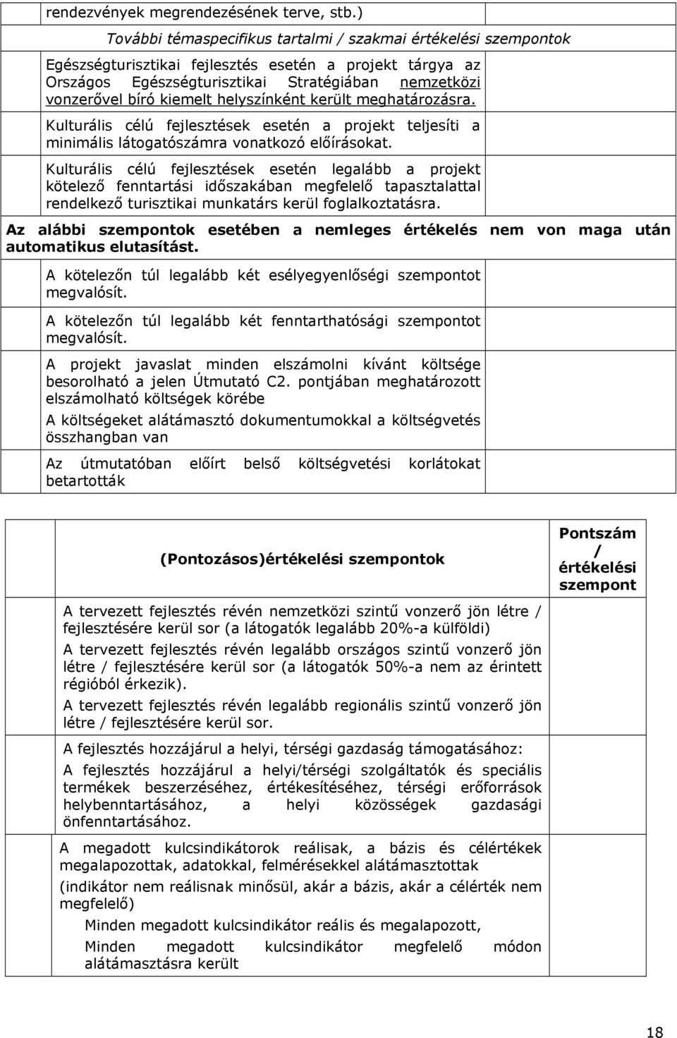 kiemelt helyszínként került meghatározásra. Kulturális célú fejlesztések esetén a projekt teljesíti a minimális látogatószámra vonatkozó előírásokat.