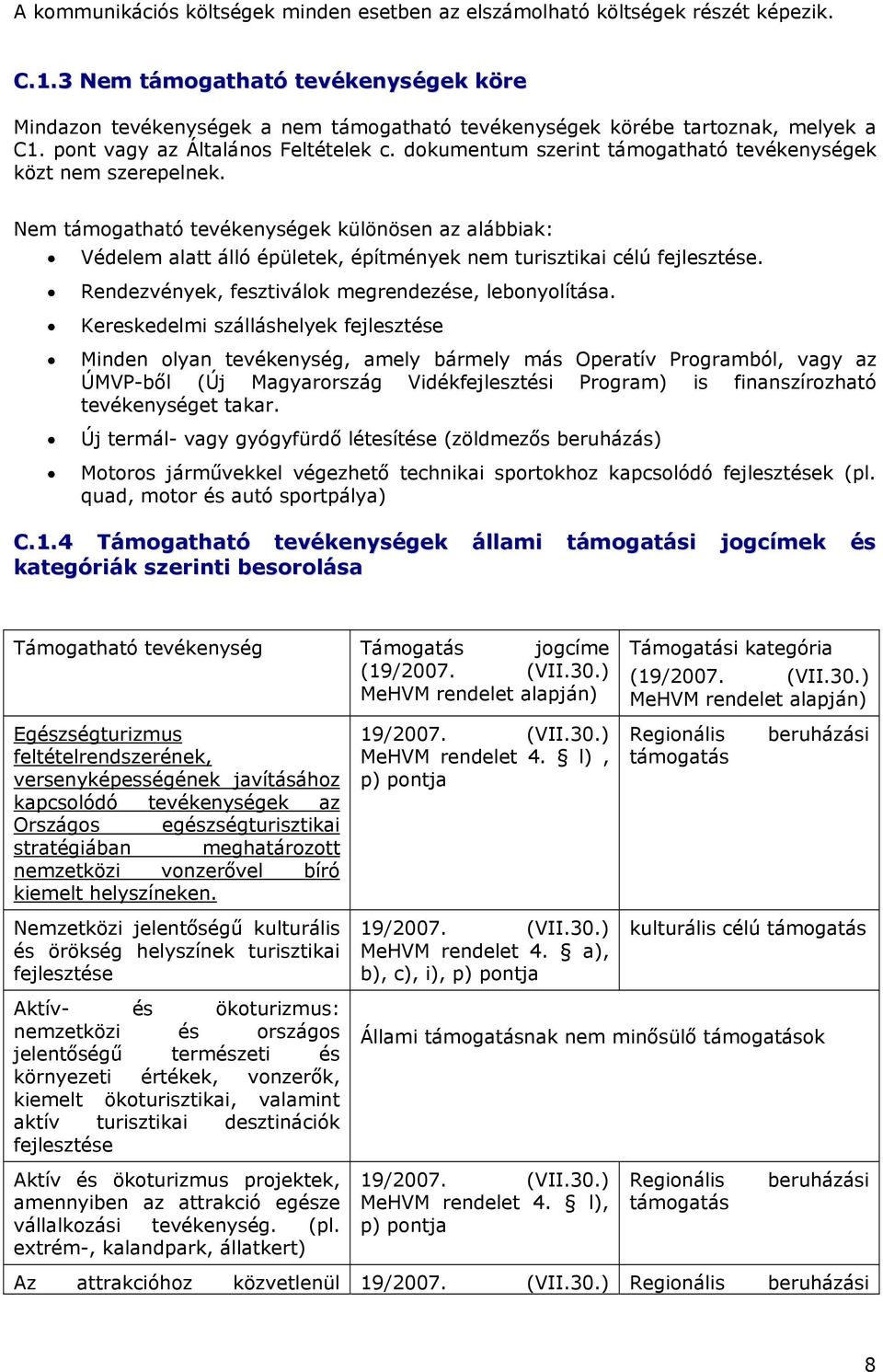 dokumentum szerint támogatható tevékenységek közt nem szerepelnek. Nem támogatható tevékenységek különösen az alábbiak: Védelem alatt álló épületek, építmények nem turisztikai célú fejlesztése.