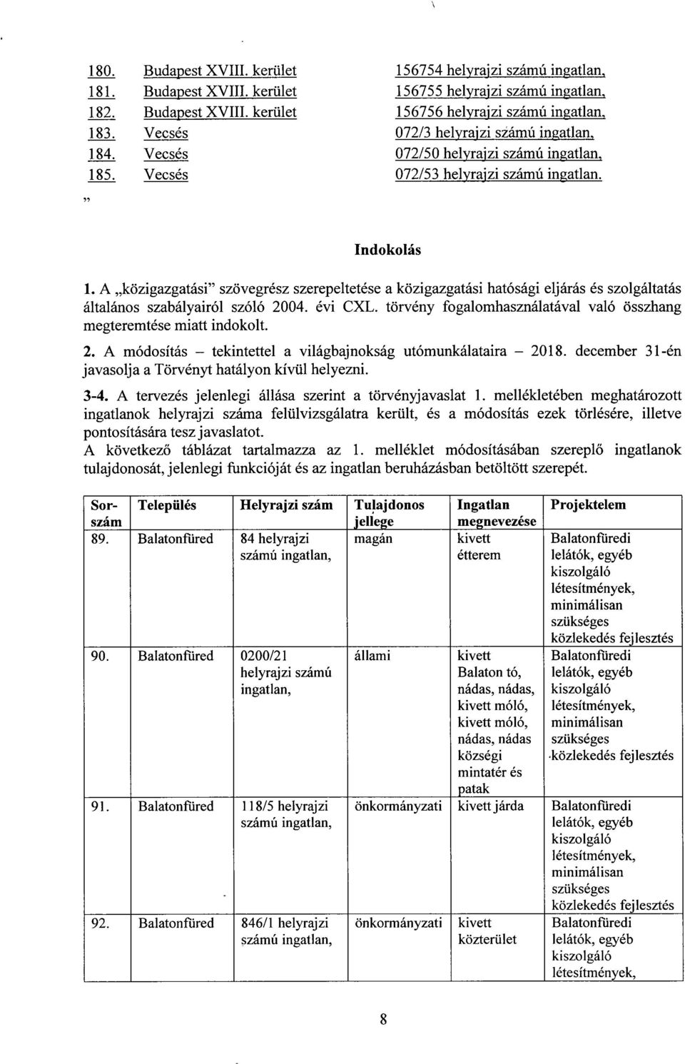 törvény fogalomhasználatával való összhang megteremtése miatt indokolt. 2. A módosítás tekintettel a világbajnokság utómunkálataira 2018. december 31-én javasolja a Törvényt hatályon kívül helyezni.