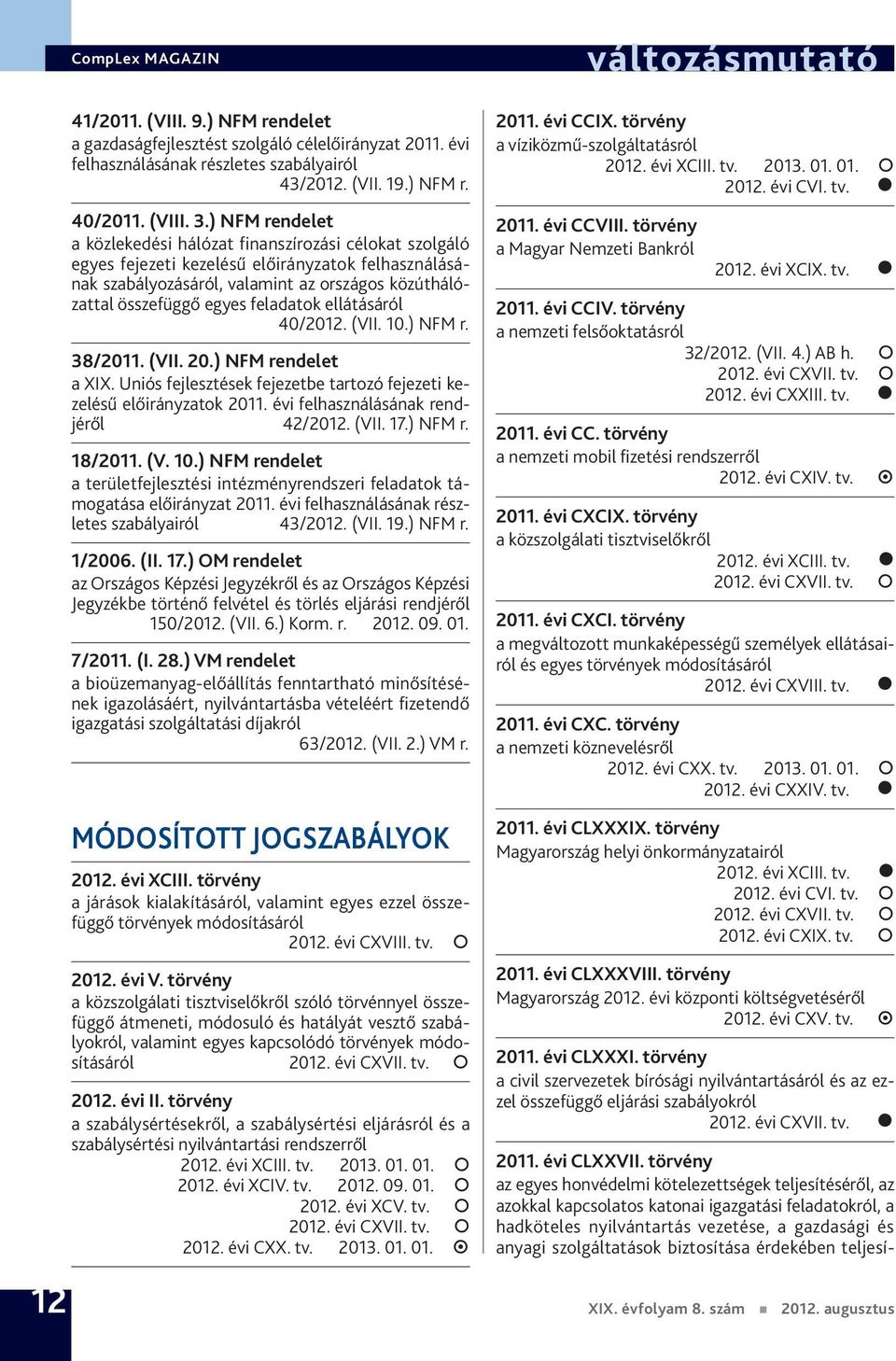 feladatok ellátásáról 40/2012. (VII. 10.) NFM r. 38/2011. (VII. 20.) NFM rendelet a XIX. Uniós fejlesztések fejezetbe tartozó fejezeti kezelésű előirányzatok 2011.