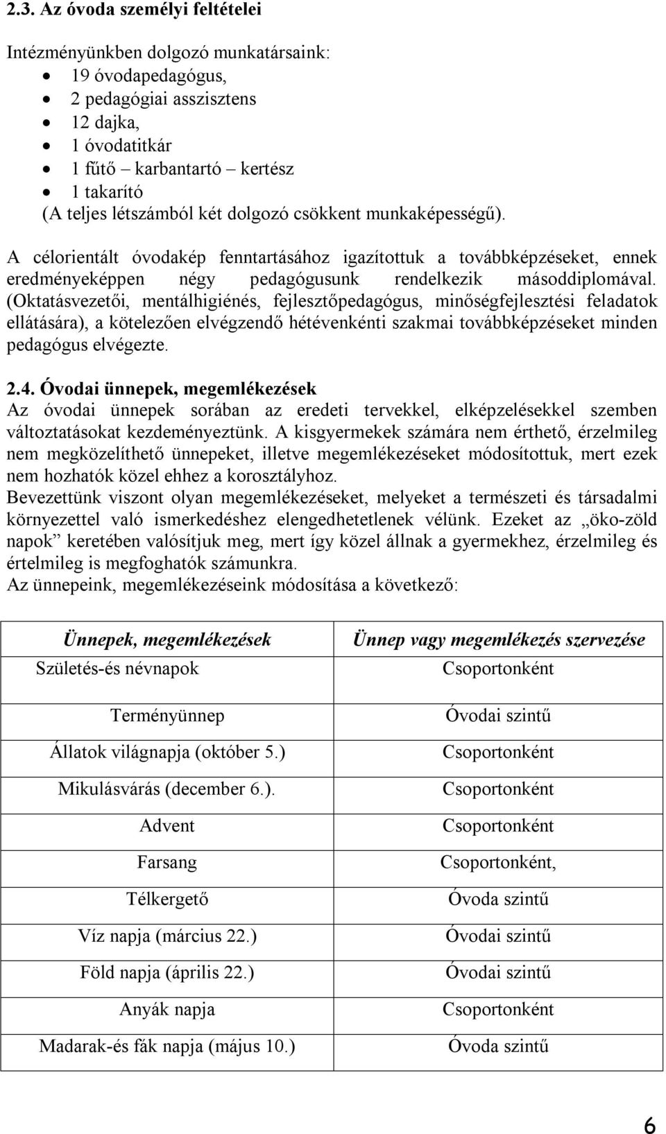 (Oktatásvezetői, mentálhigiénés, fejlesztőpedagógus, minőségfejlesztési feladatok ellátására), a kötelezően elvégzendő hétévenkénti szakmai továbbképzéseket minden pedagógus elvégezte. 2.4.