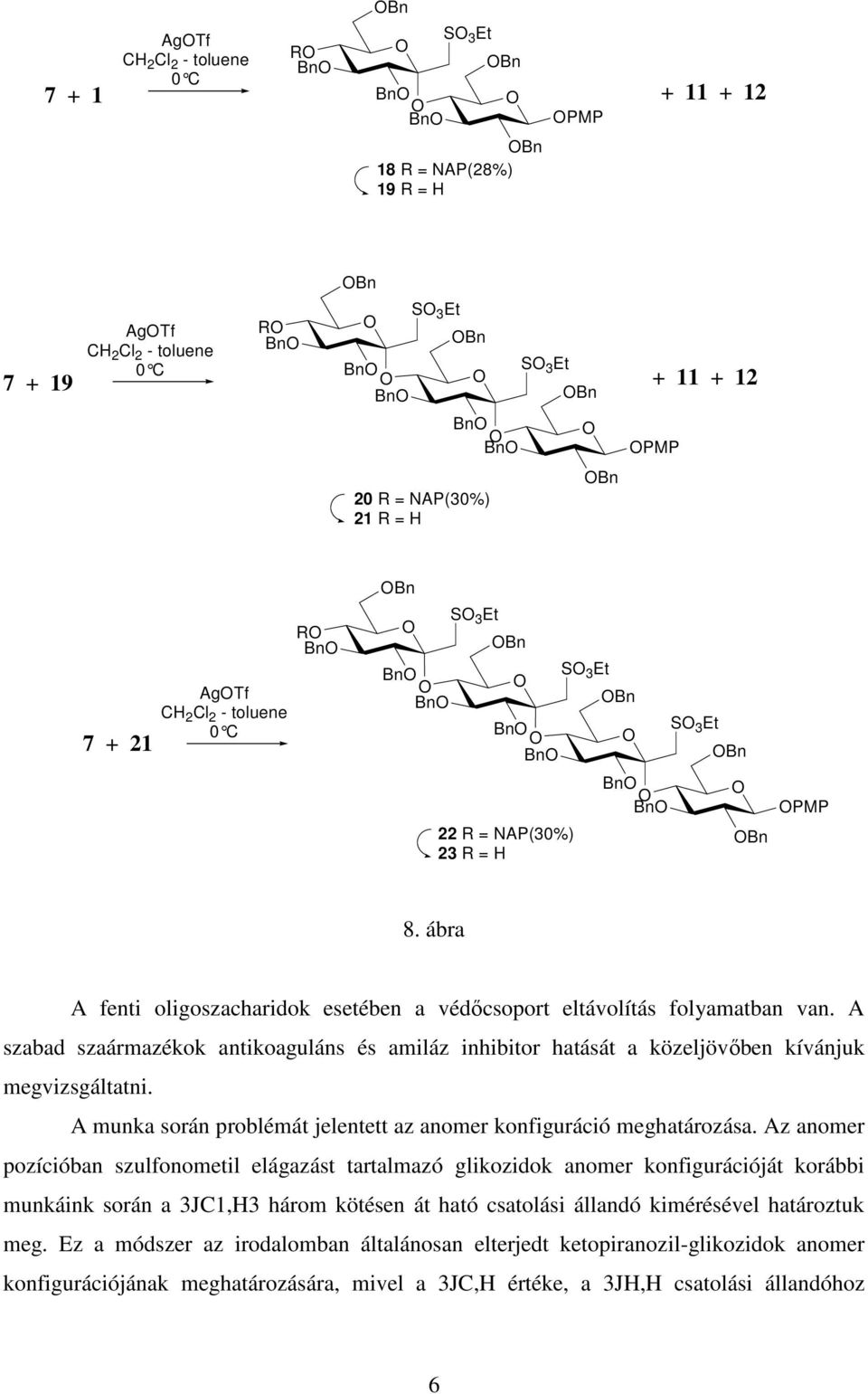 ábra A fenti oligoszacharidok esetében a védőcsoport eltávolítás folyamatban van. A szabad szaármazékok antikoaguláns és amiláz inhibitor hatását a közeljövőben kívánjuk megvizsgáltatni.