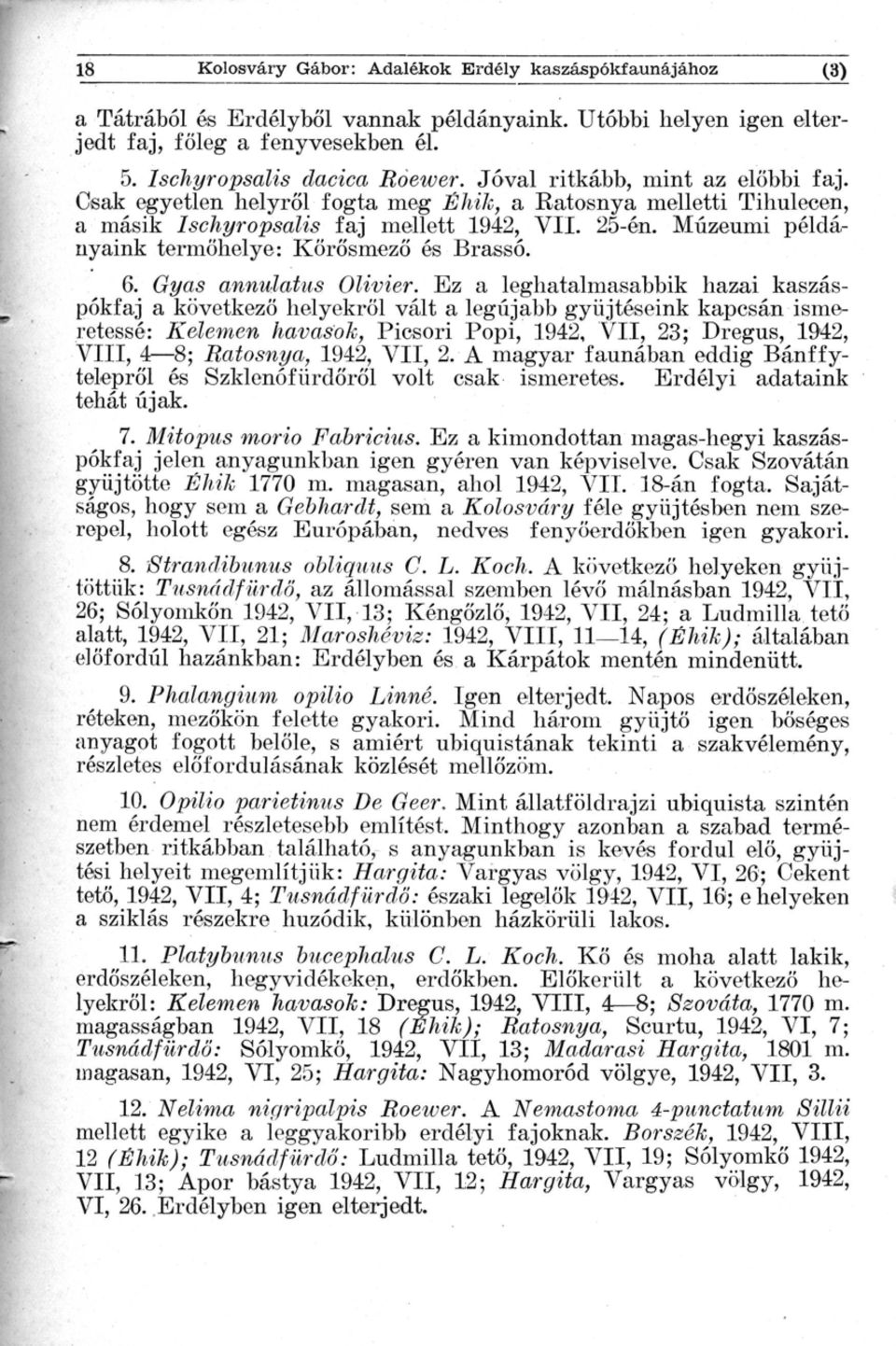 Múzeumi példáim nyaink termőhelye : Kőrősmező és Brassó. 6. Gyas annulatus Olivier.