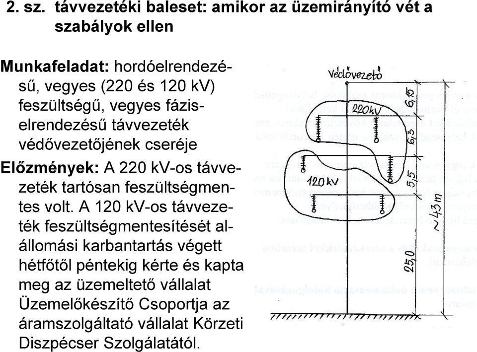 feszültségű, vegyes fáziselrendezésű távvezeték védővezetőjének cseréje Előzmények: A 220 kv-os távvezeték tartósan