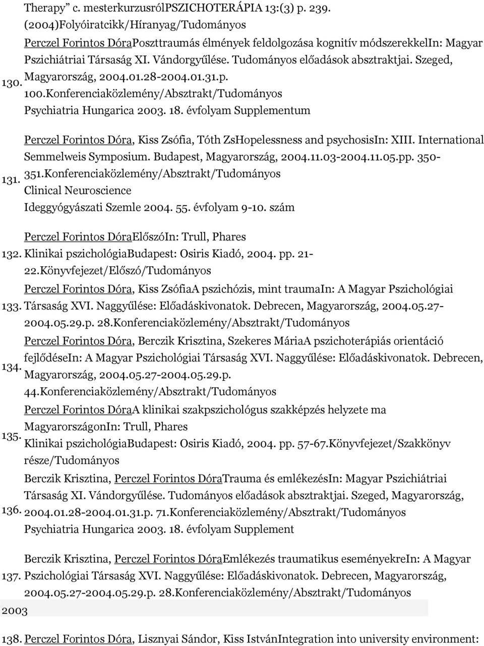 Tudományos előadások absztraktjai. Szeged, 130. Magyarország, 2004.01.28-2004.01.31.p. 100.Konferenciaközlemény/Absztrakt/Tudományos Psychiatria Hungarica 2003. 18.