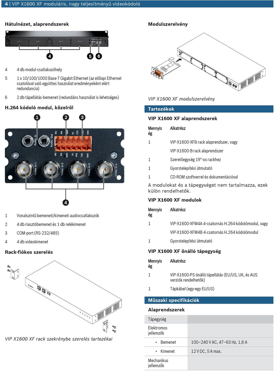 264 kódoló modl, közelről VIP X1600 XF modlszerelvény Tartozékok VIP X1600 XF alaprendszerek Mennyis ég Alkatrész 1 VIP-X1600-XFB rack alaprendszer, vagy VIP-X1600-B rack alaprendszer 1 Szerelőegység