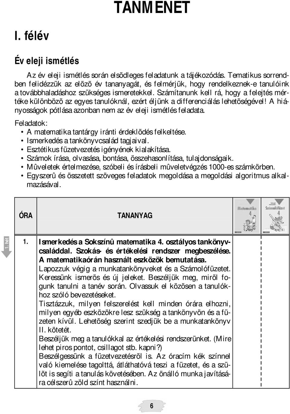 Számítanunk kell rá, hogy a felejtés mértéke különbözõ az egyes tanulóknál, ezért éljünk a differenciálás lehetõségével! A hiányosságok pótlása azonban nem az év eleji ismétlés feladata.