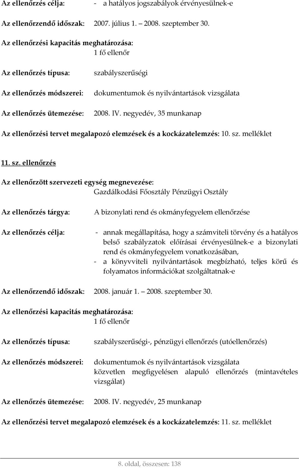 negyedév, 35 munkanap Az ellenőrzési tervet megalapozó elemzések és a kockázatelemzés: 10. sz.