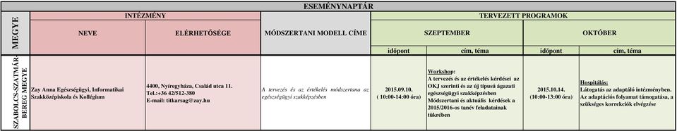 ( 10:00-14:00 óra) A tervezés és az értékelés kérdései az OKJ szerinti és az új típusú ágazati egészségügyi szakképzésben Módszertani és aktuális