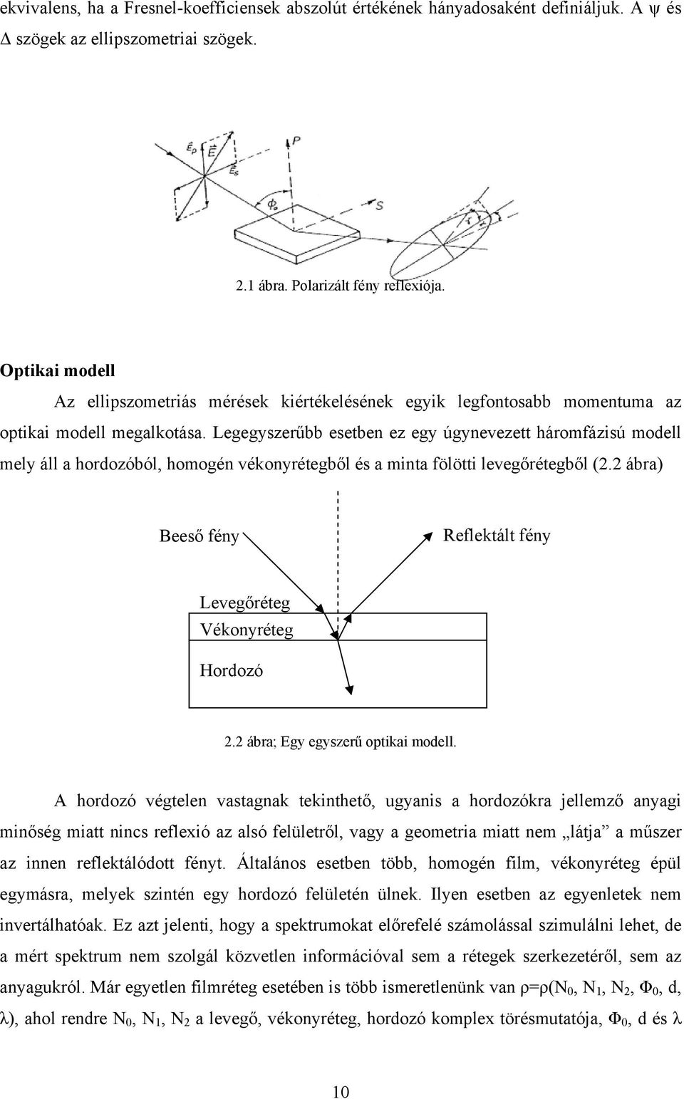 Legegyszerűbb esetben ez egy úgynevezett háromfázisú modell mely áll a hordozóból, homogén vékonyrétegből és a minta fölötti levegőrétegből (2.