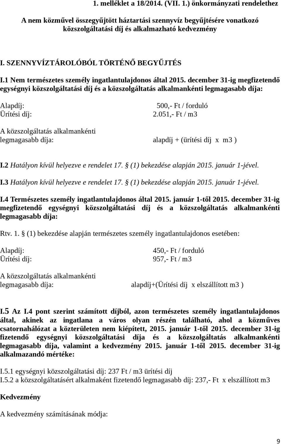 december 31-ig megfizetendő egységnyi közszolgáltatási díj és a közszolgáltatás alkalmankénti legmagasabb díja: Alapdíj: Ürítési díj: 500,- Ft / forduló 2.