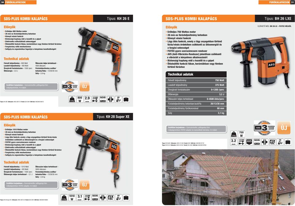 fúráshoz Forgásirány váltó mechanizmus Softgrip és ergonómikus fogantyú a kényelmes kezelhetőségért Felvett teljesítmény - 800 Watt Leadott teljesítmény - 400 Watt 1500 /perc Ütőenergia - 2,9 J