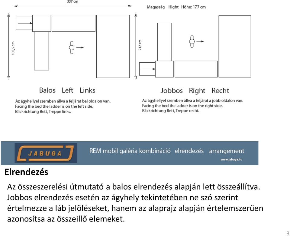 Jobbos elrendezés esetén az ágyhely tekintetében ne szó szerint