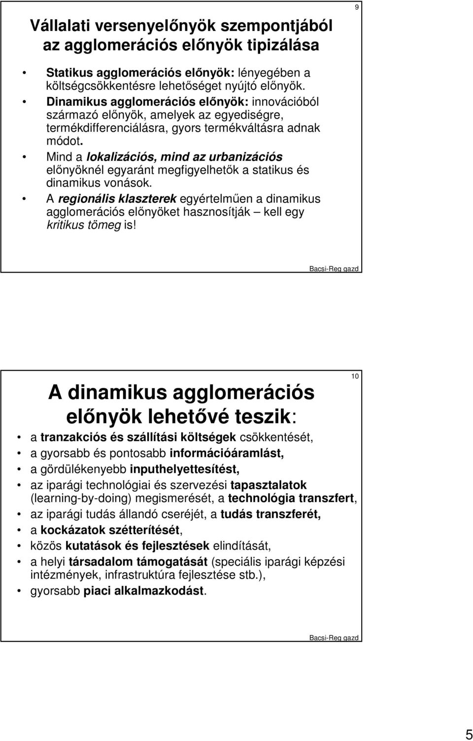 Mind a lokalizációs, mind az urbanizációs elınyöknél egyaránt megfigyelhetık a statikus és dinamikus vonások.