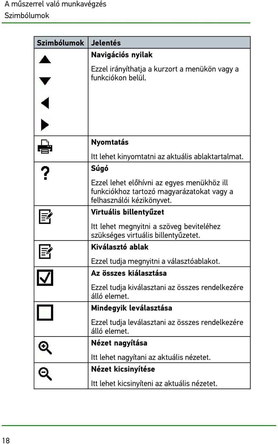 Virtuális billentyűzet Itt lehet megnyitni a szöveg beviteléhez szükséges virtuális billentyűzetet. Kiválasztó ablak Ezzel tudja megnyitni a választóablakot.