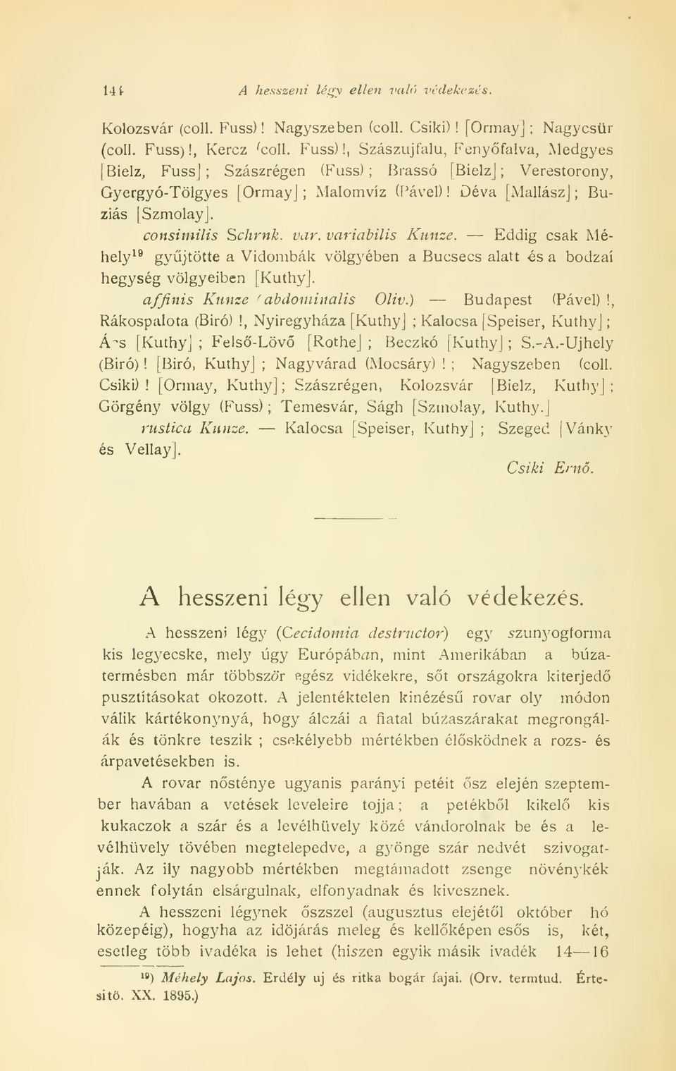 Déva [MallászJ ; Buziás [SzmolayJ. consimilis Schrnk. var. variábilis Kunze. Eddig csak Méhely 19 gyjtötte a Vidombák völgyében a Bucsecs alatt és a bodzái hegység völgyeiben [Kuthyj.