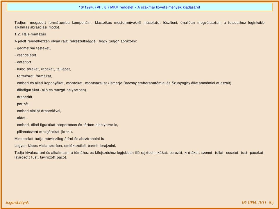 - emberi és állati koponyákat, csontokat, csontvázakat (ismerje Barcsay emberanatómiai és Szunyoghy állatanatómiai atlaszait), - állatfigurákat (álló és mozgó helyzetben), - drapériát, - portrét, -